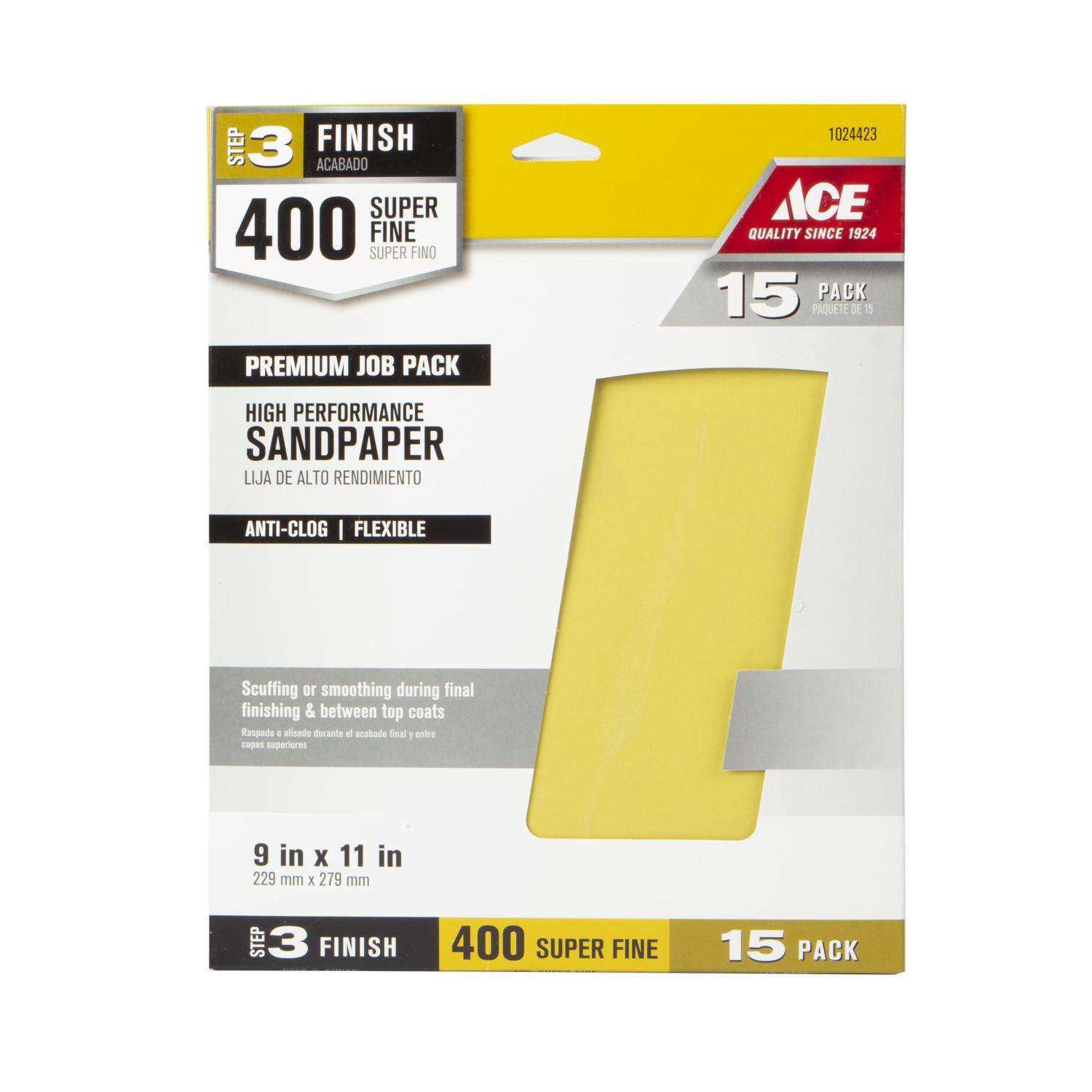 Ace 11 in. L X 9 in. W 400 Grit Aluminum Oxide All Purpose Sandpaper 15