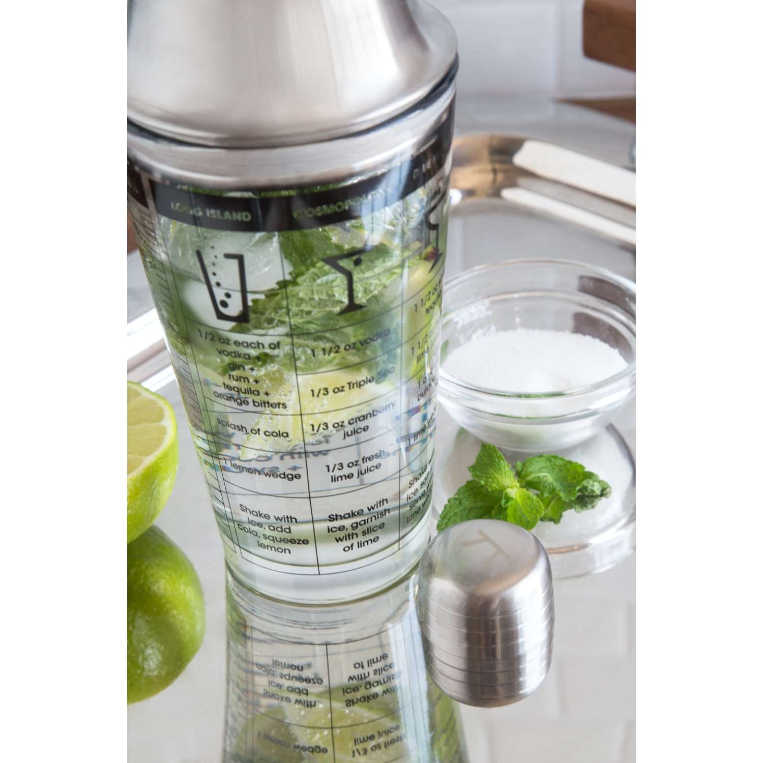 Clear Glass Cocktail Shaker with Stainless Steel Lid