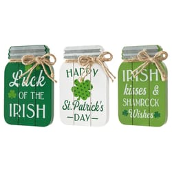 Glitzhome St Patrick's Mason Jar Table Decor MDF/Iron/Burlap 3 pc