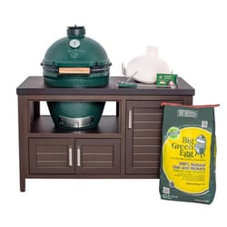 Big Green Egg 18.25 in. Large EGG Package with 53 Modern Farmhouse Table Charcoal Kamado Grill and