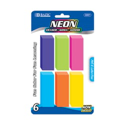Bazic Products Assorted Neon Pencil Erase Wedge 6 pk