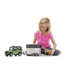 Bruder Land Rover Defender Truck with Horse Trailer Toy Plastic Multicolored