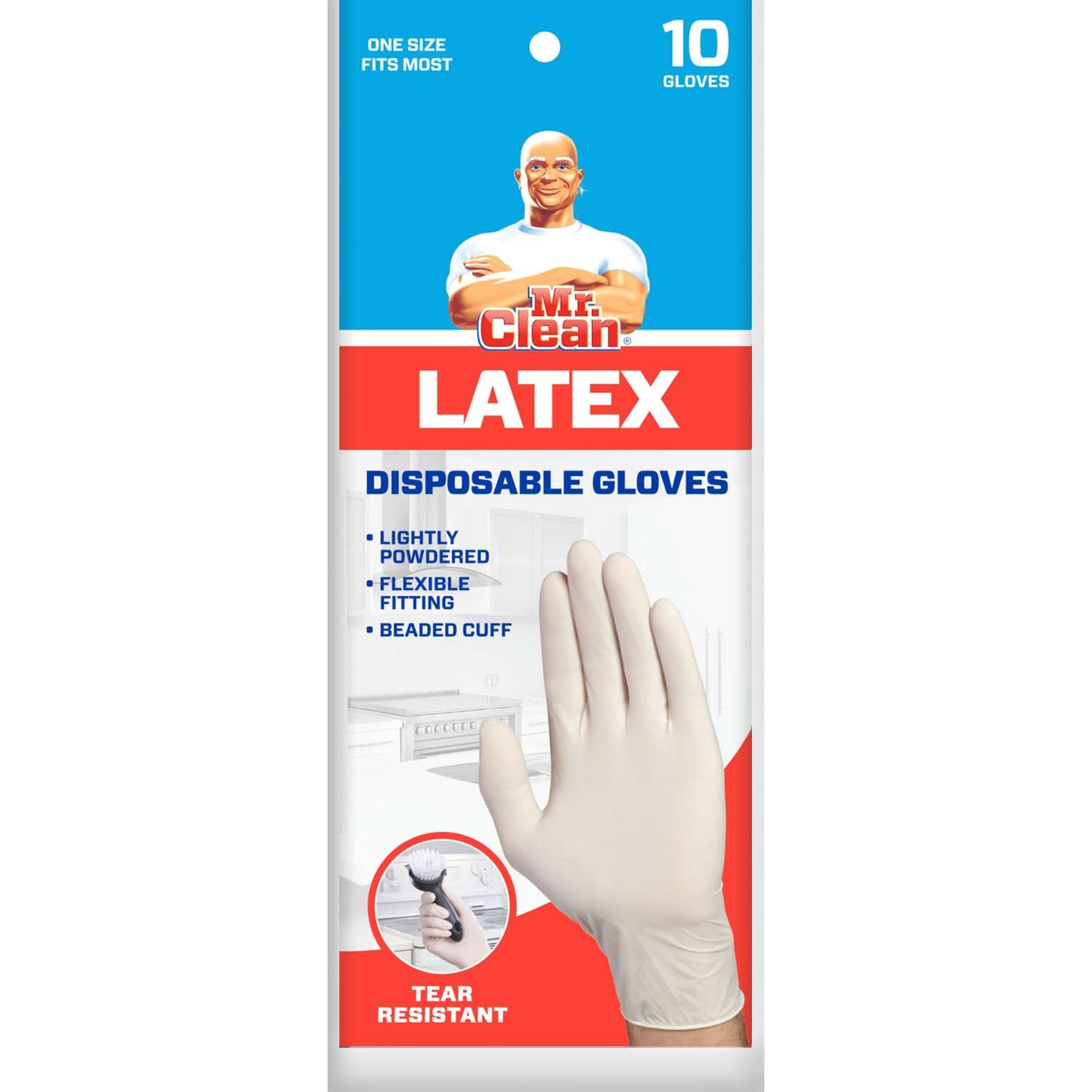 Mr. Clean Latex Disposable Gloves One Size Fits Most Ivory Powdered 10