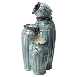 Glitzhome Ceramic Turquoise 27.25 in. H Embossed Pattern Pots Outdoor Fountain