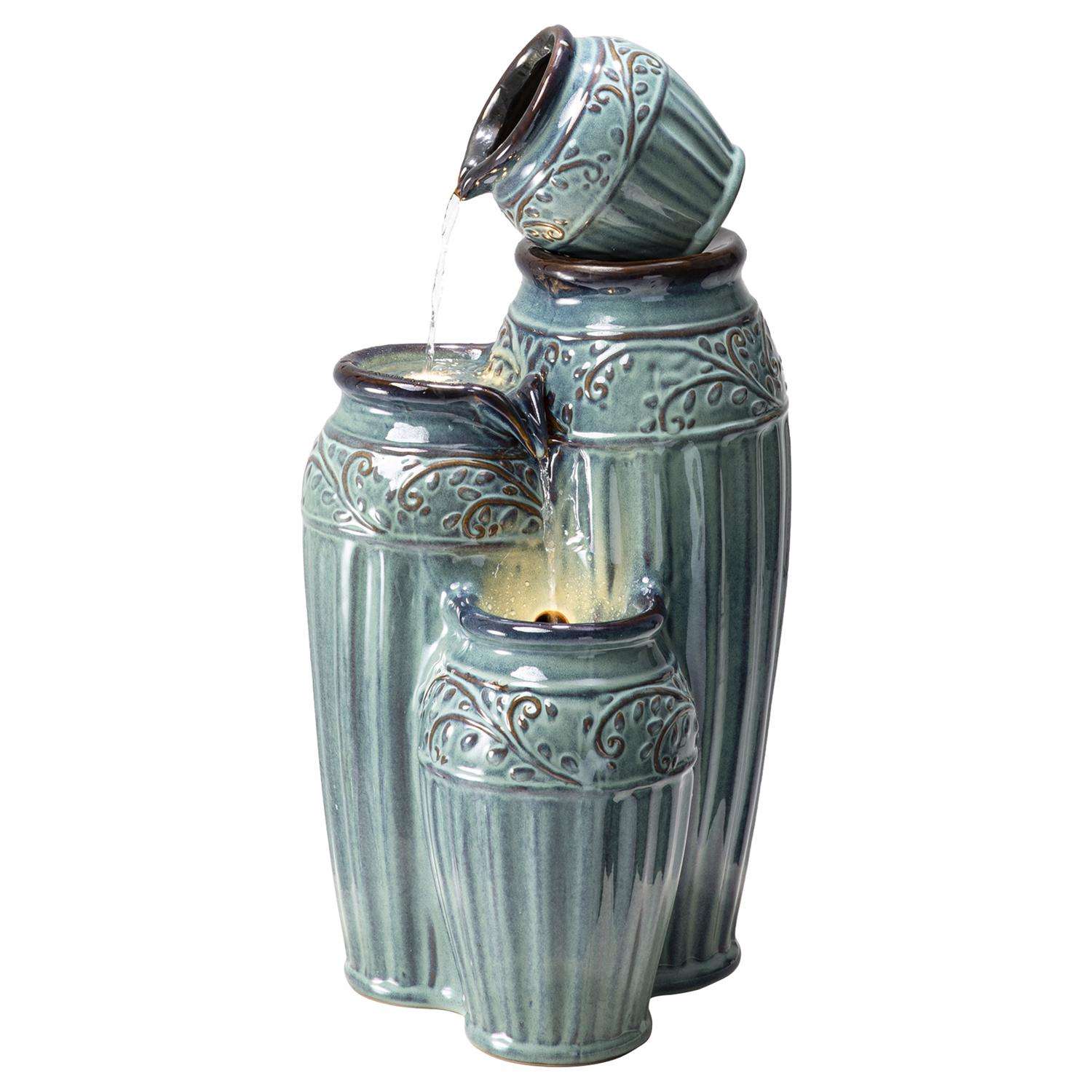 Glitzhome Ceramic Turquoise 27.25 in. H Embossed Pattern Pots Outdoor