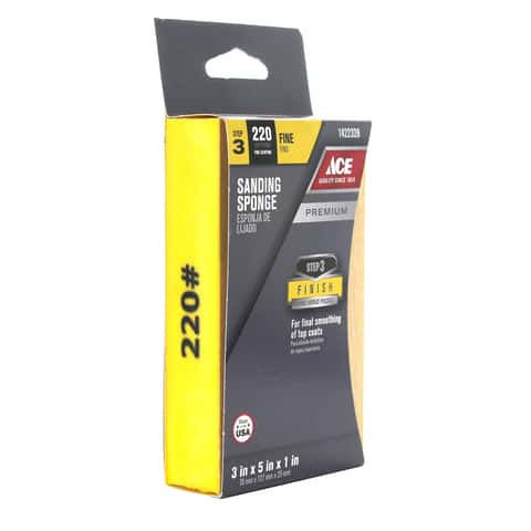 Ace 5 in. L X 3 in. W X 1 in. 220 Grit Extra Fine 2-Sided Sanding Sponge -  Ace Hardware