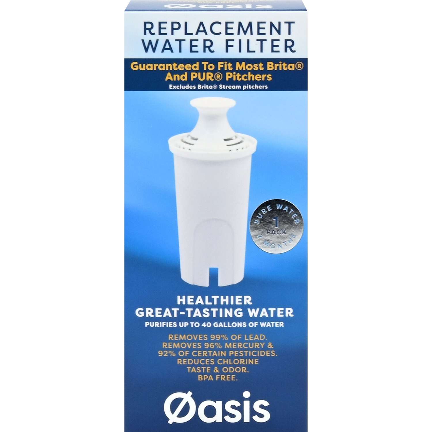 Oasis Water Pitcher Replacement Water Filter For Brita and PUR Ace