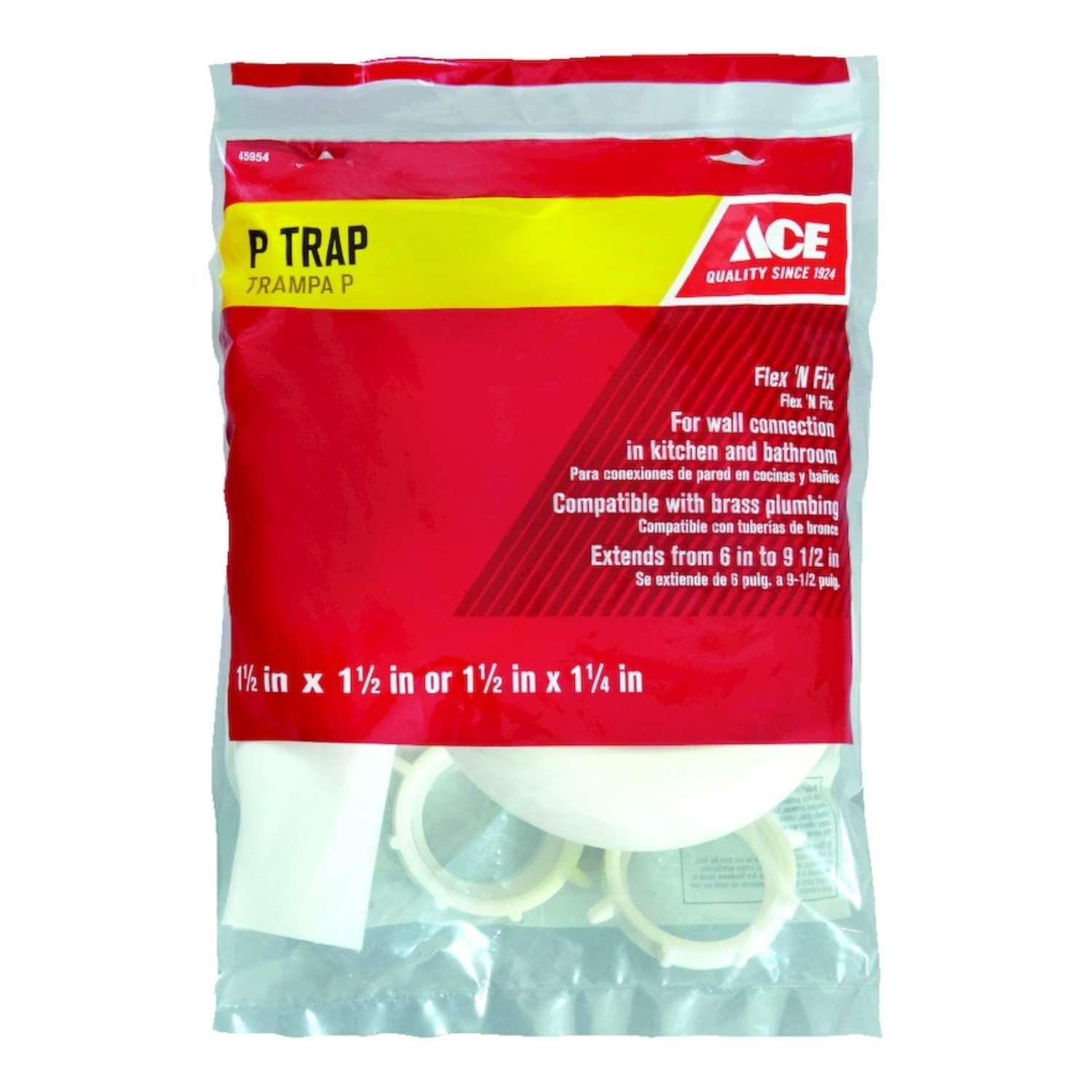Ace 1 1/2 or 1 1/4 in. D PVC PTrap Ace Hardware