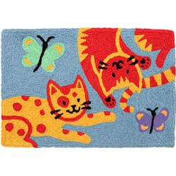 Jellybean 20 in. W X 30 in. L Multi-Color Kitties and Butterflies Polyester Accent Rug