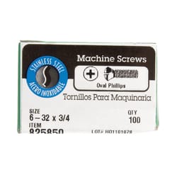 HILLMAN No. 6-32 Ga. X 3/4 in. L Phillips Oval Head Stainless Steel Machine Screws 100 pk