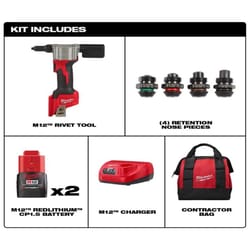 Milwaukee M12 Stainless Steel Rivet Tool Kit Black/Red 3 pc