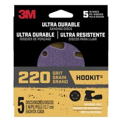 3M Ultra Durable 5 in. Ceramic Hook and Loop Sanding Disc 220 Grit 5 pk