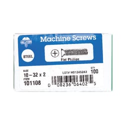 HILLMAN No. 10-32 Ga. X 2 in. L Phillips Flat Head Zinc-Plated Steel Machine Screws 100 pk