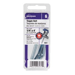 HILLMAN 1/4 in. D X 4 in. L Round Zinc-Plated Steel Toggle Bolt 1 pk