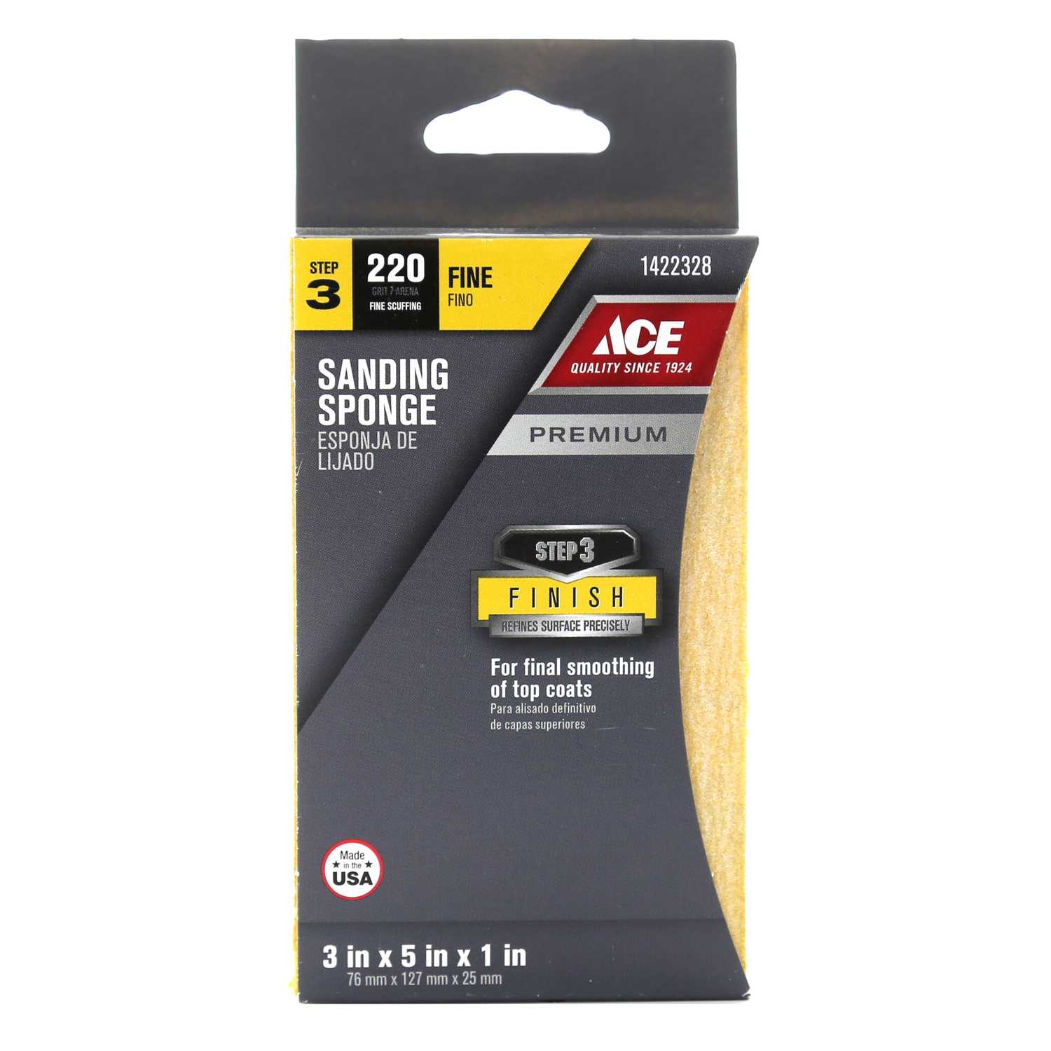 Ace 5 in. L x 3 in. W x 1 in. 220 Grit Super Fine Block Sanding Sponge