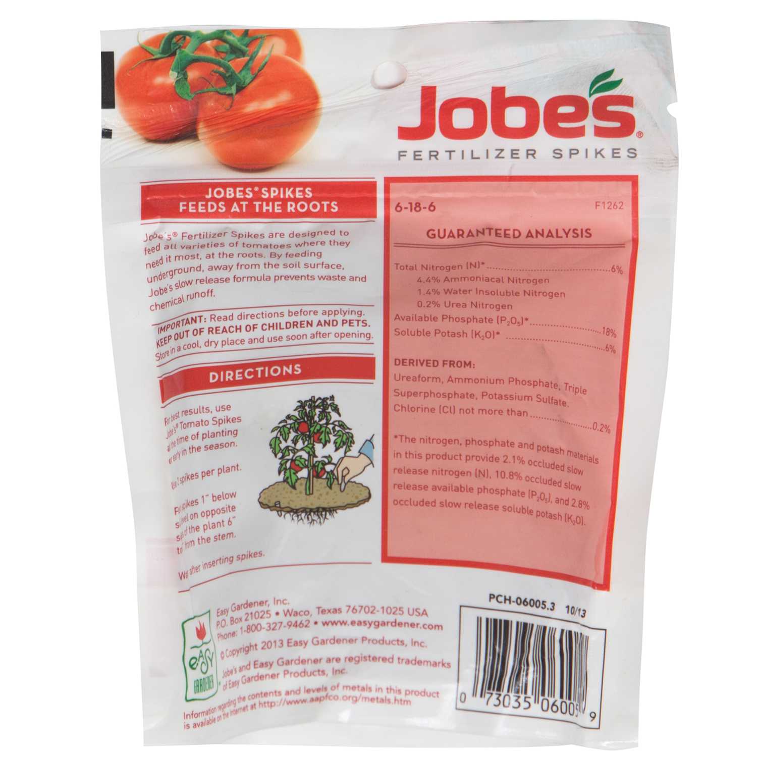 Jobe's Fertilizer Spikes 6186 Tomato & Vegetable Fertilizer 18 pk
