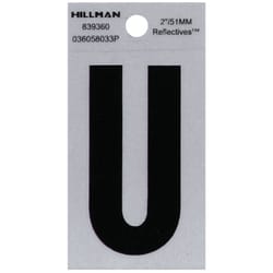 Hillman 2 in. Reflective Black Vinyl Self-Adhesive Letter U 1 pc