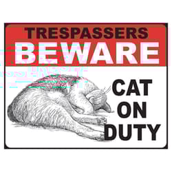 Desperate Enterprises .125 in. H X 16 in. L Multicolored Metal Cat on Duty Wall Sign