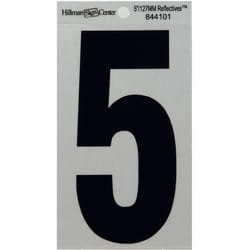 HILLMAN 5 in. Reflective Black Vinyl  Self-Adhesive Number 5 1 pc