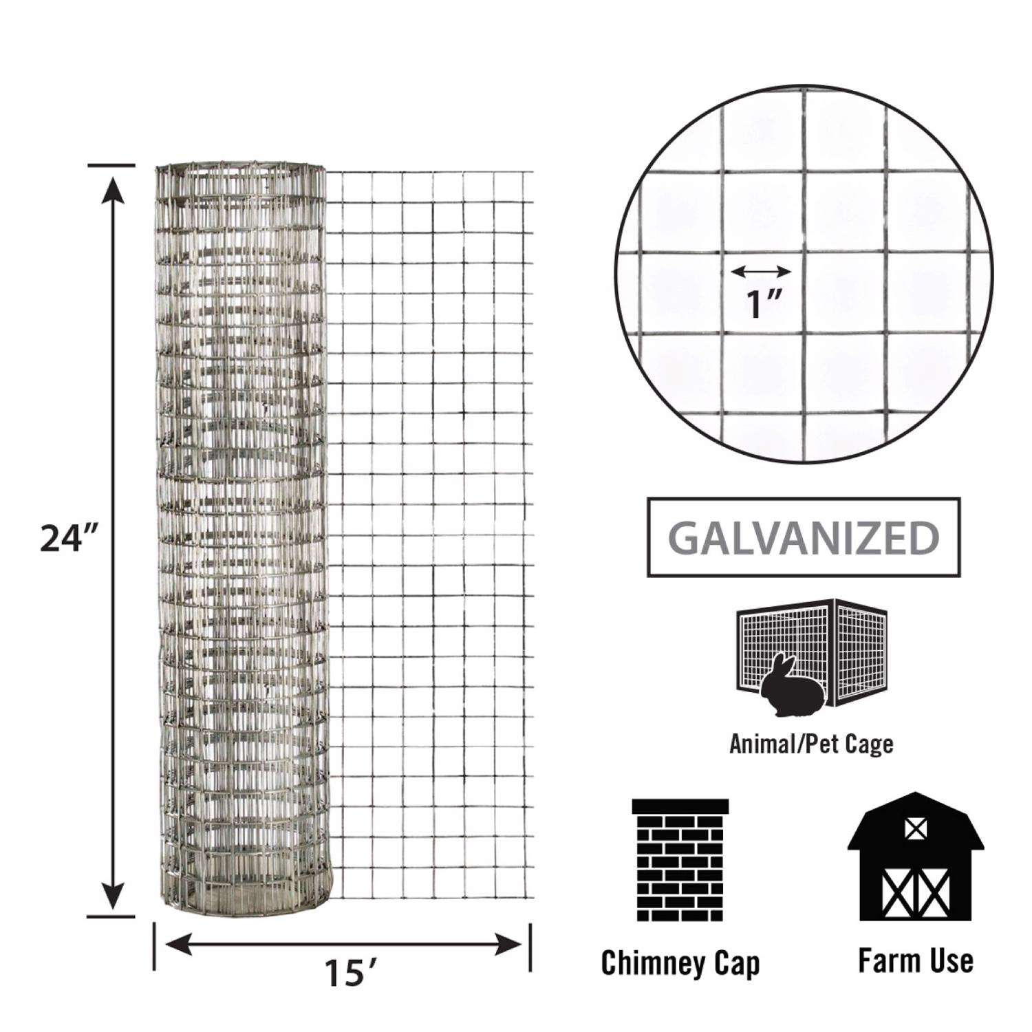 IronRidge 24 in. H X 15 ft. L Galvanized Steel Welded Wire Fence 1 in. -  Ace Hardware