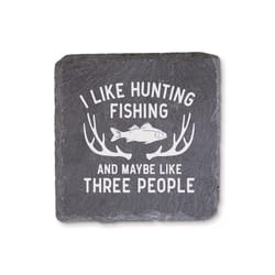 P Graham Dunn Hunting Fishing Gray Stoneware Slate Coaster Set 4 pk