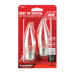 Ace 40 W CA9 Bent Tip Incandescent Light Bulb Medium Base (E26) White 2 pk