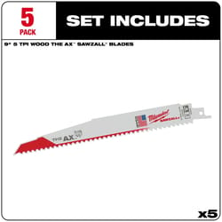 Milwaukee The AX 9 in. Bi-Metal Wood demolition Reciprocating Saw Blade 5 TPI 5 pk