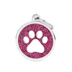 MyFamily Shine Pink Glitter Circle with Paw Metal Pet Tags Large