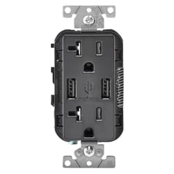 Leviton Decora 20 amps 125 V Black Outlet and USB Charger 5-20R 1 pk
