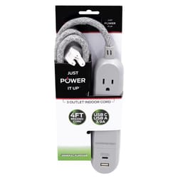 Monster Just Power It Up 4 ft. L 3 outlets Power Strip Gray