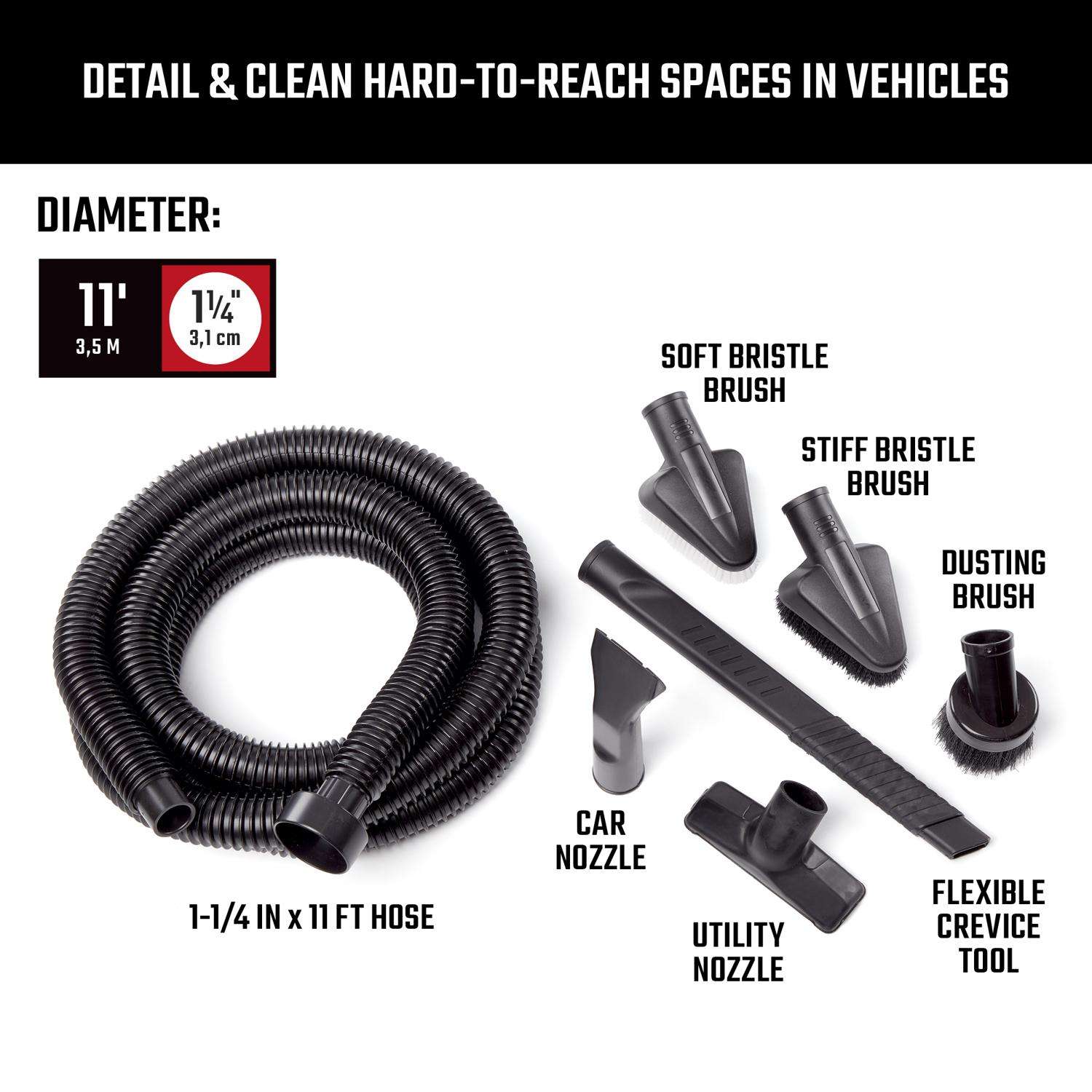 CRAFTSMAN CMXZVBE38662 1-1/4 in. 5-Piece Wet/Dry Vac Car Cleaning Kit, Automotive  Detailing Accessories for Shop Vacuums , Blac