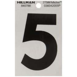 HILLMAN 3 in. Reflective Black Vinyl Self-Adhesive Number 5 1 pc