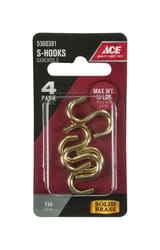 Ace Medium Bright Brass Green Brass 1 in. L Heavy S-Hook 15 lb 4 pk