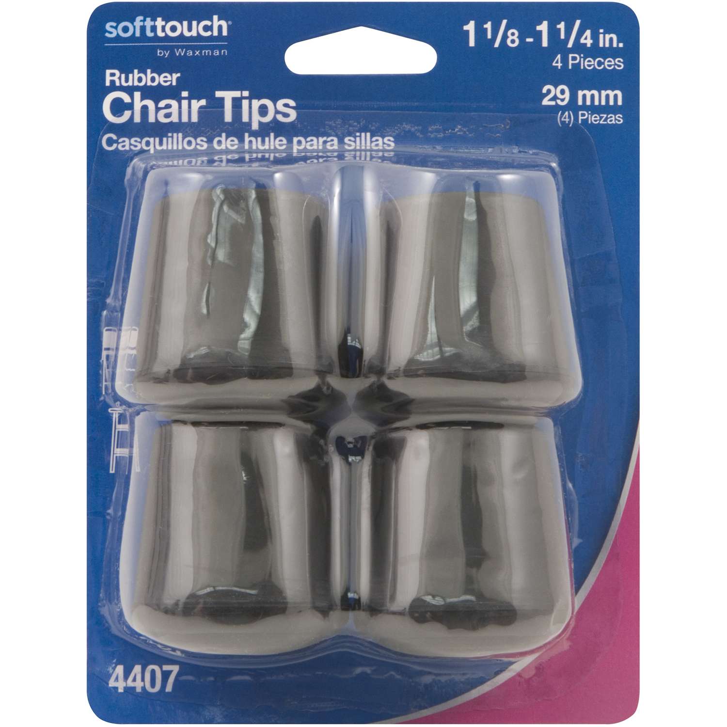 Softtouch Rubber Leg Tip Black Round 11/8 in. W X 11/8 in. L 4 pk