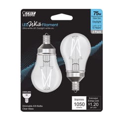Feit White Filament A15 E12 (Candelabra) Filament LED Bulb Daylight 75 Watt Equivalence 2 pk