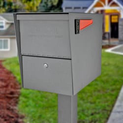 Mail Boss Package Master Modern Galvanized Steel Post Mount Granite Locking Mailbox