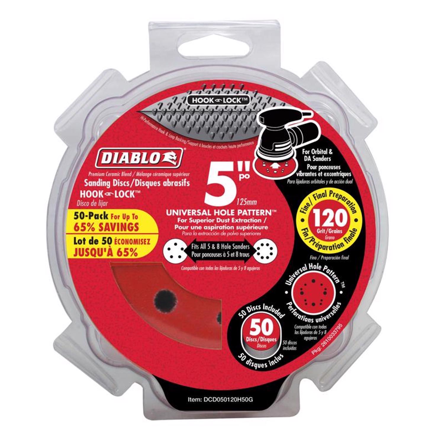 Diablo 5 in. Ceramic Blend Hook and Lock Sanding Disc 120 Grit Medium ...