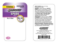 Jandorf 16-14 Ga. Uninsulated Wire Terminal Spade Silver 5 pk