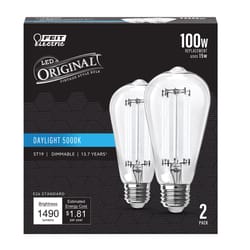 Feit ST19 E26 (Medium) Filament LED Bulb Daylight 100 Watt Equivalence 2 pk