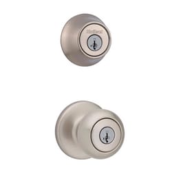 Kwikset SmartKey Security Cove Satin Nickel Deadbolt and Entry Door Knob KW1 1-3/4 in.