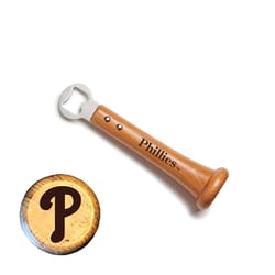 Baseball BBQ Brown Metal/Wood Manual Phillies Bottle Opener