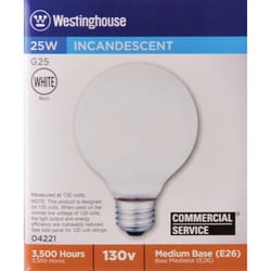 Westinghouse 25 W G25 Globe Incandescent Bulb E26 (Medium) White 1 pk