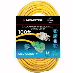 Monster Just Power It Up Outdoor 100 ft. L Yellow Extension Cord 14/3 SJTW