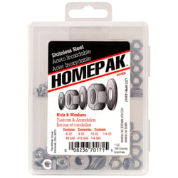 Homepak Assorted in. Stainless Steel SAE Nuts and Washers Kit 100 pk