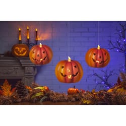 Gerson 4.5 in. Set of 3 Lighted Resin Halloween Pumpkins with Remote Hanging Decor