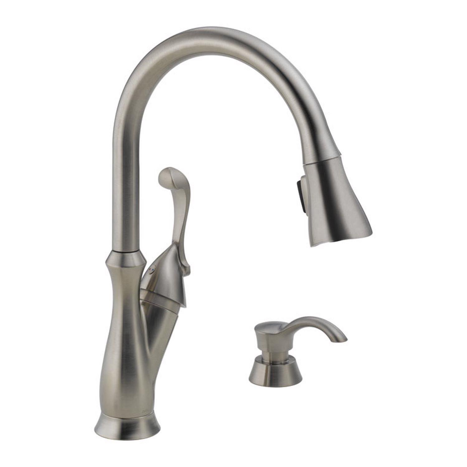 Delta Arabella One Handle Stainless Steel Pull-Down Kitchen Faucet Side ...