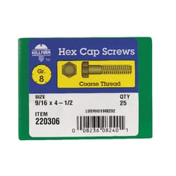 HILLMAN 9/16 in. D X 4-1/2 in. L Heat Treated Steel Hex Head Cap Screw 25 pk