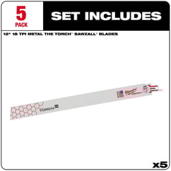 Milwaukee The Torch 12 in. Bi-Metal Reciprocating Saw Blade 18 TPI 5 pk