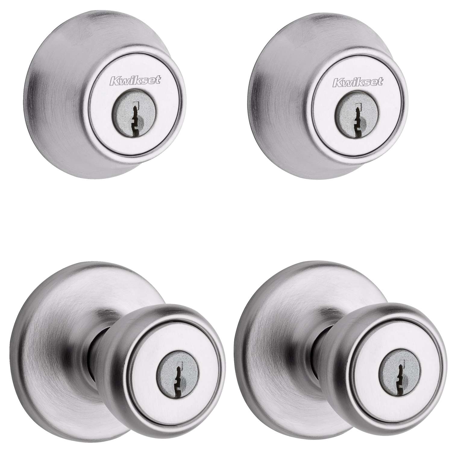 Kwikset Tylo Satin Chrome Deadbolt and Entry Door Knob ANSI/BHMA Grade