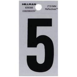 Hillman 2 in. Reflective Black Vinyl  Self-Adhesive Number 5 1 pc
